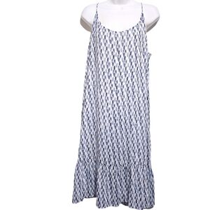 Womens Boho Flowy Midi Dress Ruffle Hem Blue White Two By Vince Camuto